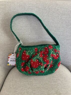 Made in India Green Beaded Strawberry Shoulder Bag